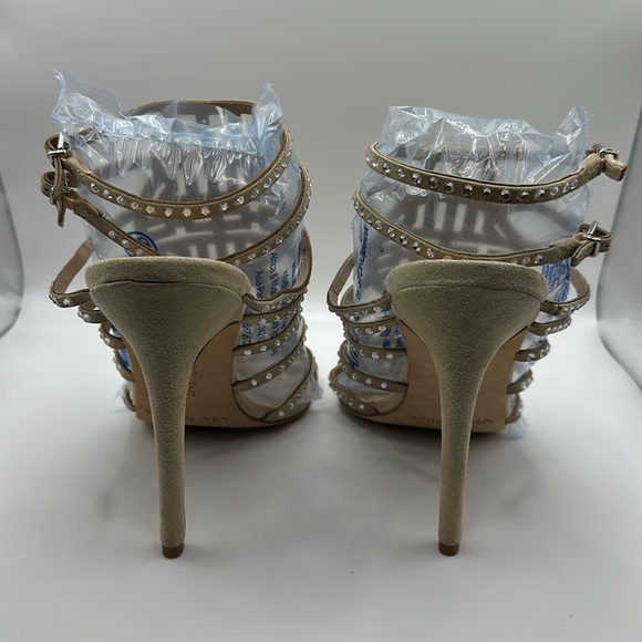VIA SPIGA Beige Suede Rhinestone Multi-Strap Ankle Sandal - Picture 4 of 8